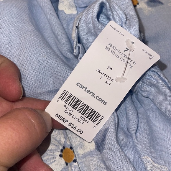 Carters Girls Light Blue and White Floral Linen Dress Size 7/7A - Picture 8 of 8